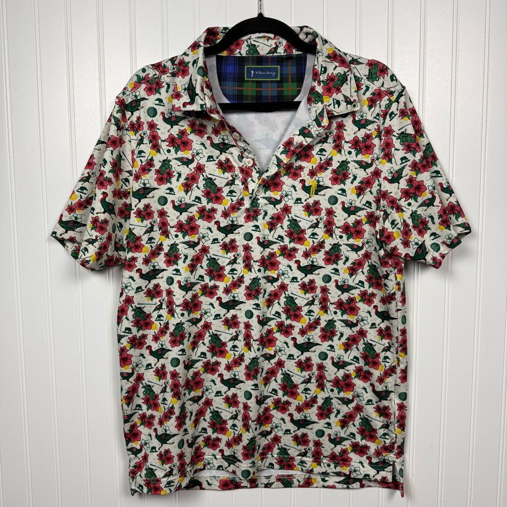William Murray Golf Polo Men Medium Floral Performance Stretch Shirt